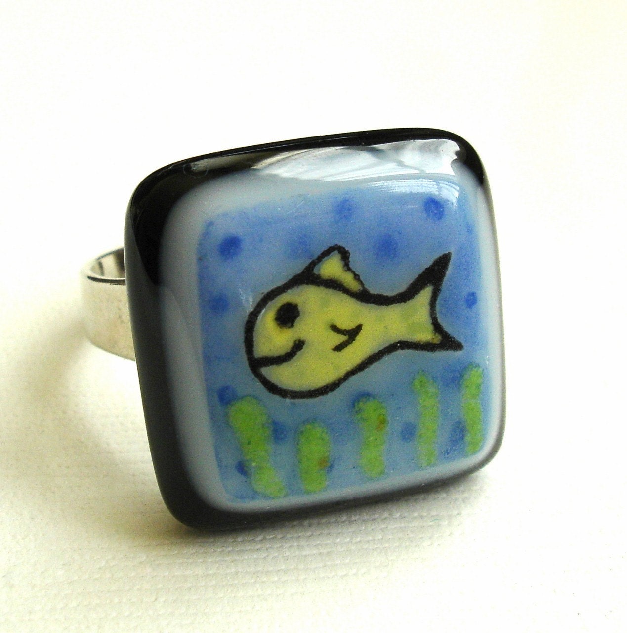 Little Yellow Fishy Fused Glass Ring