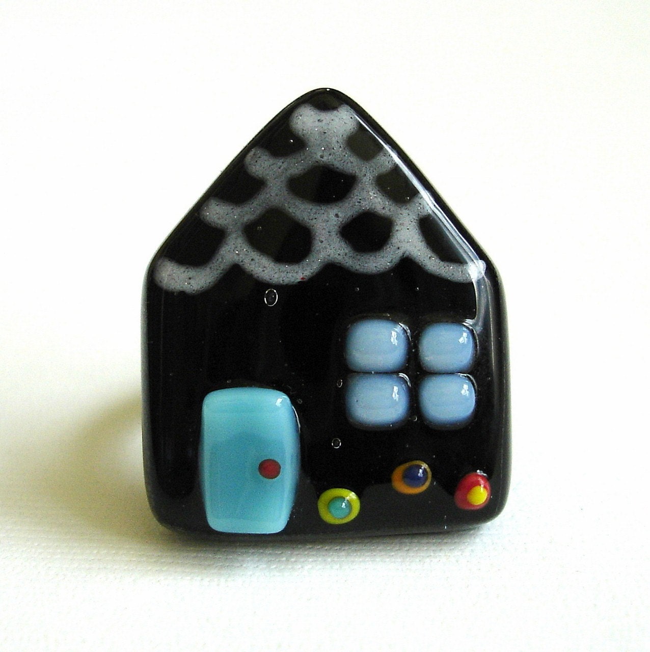Black Fairytale Cottage Fused Glass Ring
