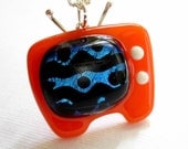 Bright Orange Retro Television Fused Glass Necklace