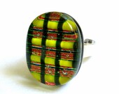 Coppery Plaid Fused Glass Ring