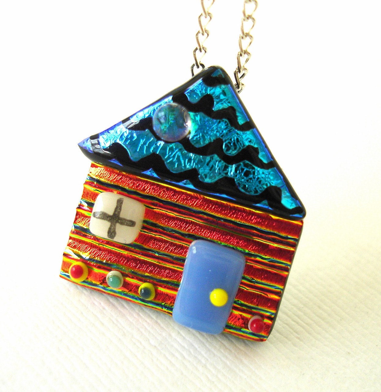 Delightful Cottage Fused Glass Pendant Necklace