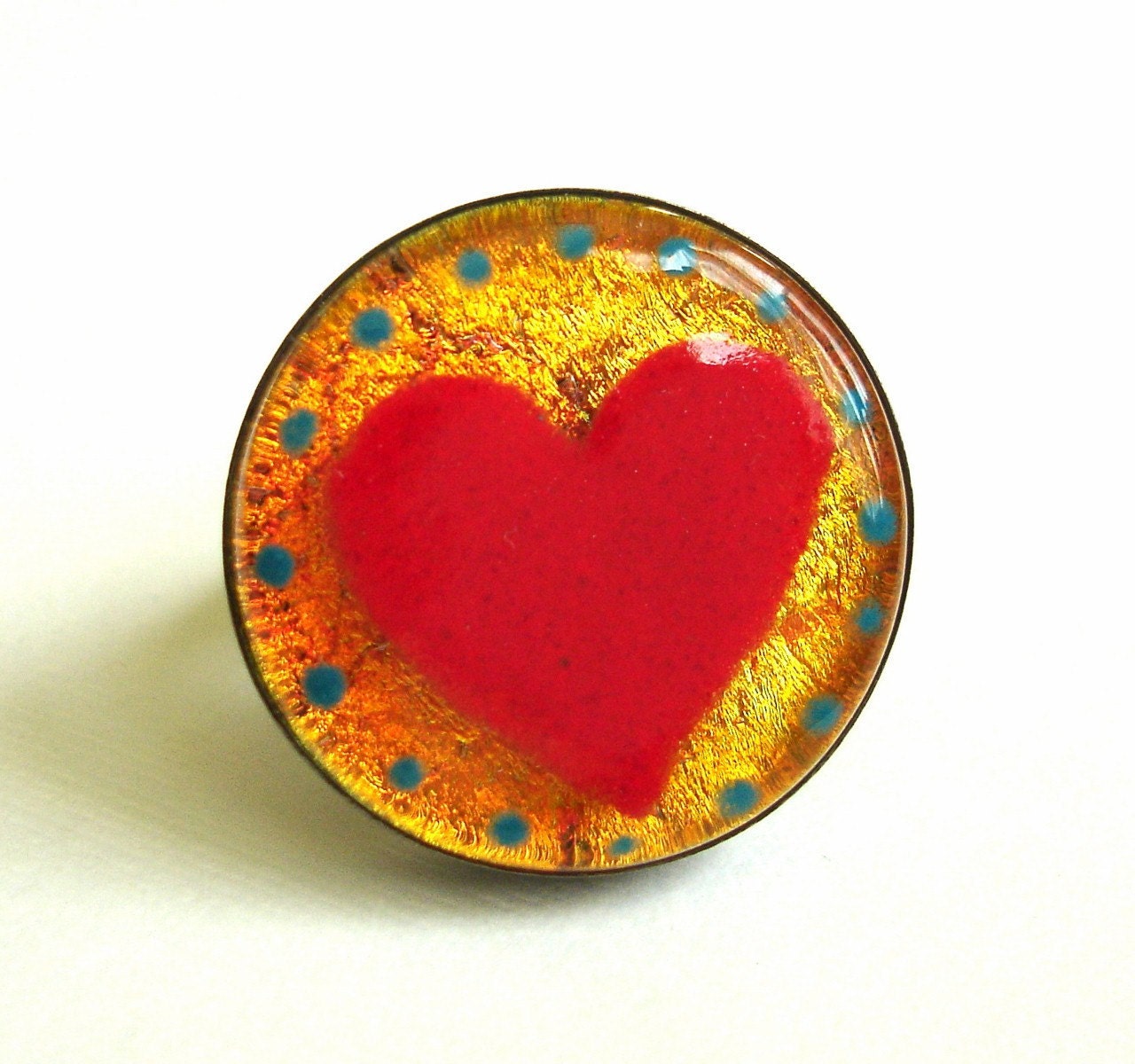 Super Red Heart Fused Glass Ring