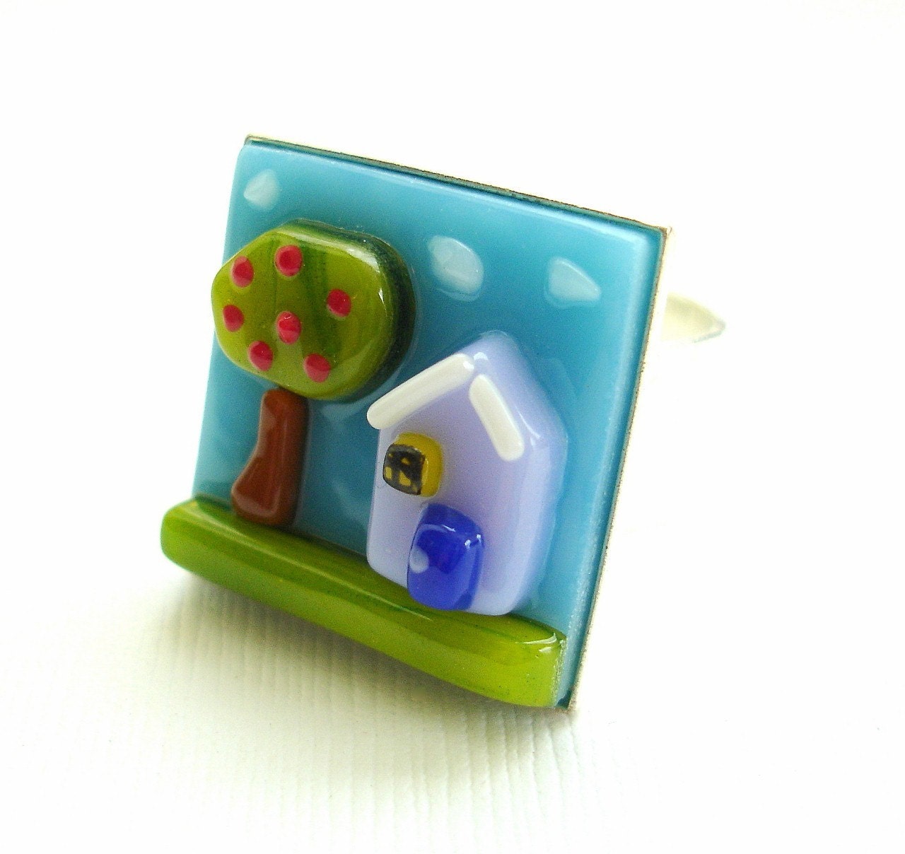 My Purple House Fused Glass Adjustable Ring