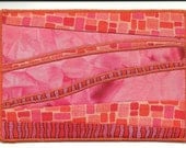 Fabric Postcard Salmon Batik Abstract Fiber Art 4"x 6"