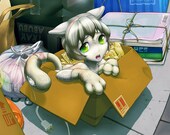 Neglected, Abandoned Anime Catgirl Art Print - 11 x 14" - "Poor Hurty Kitty"