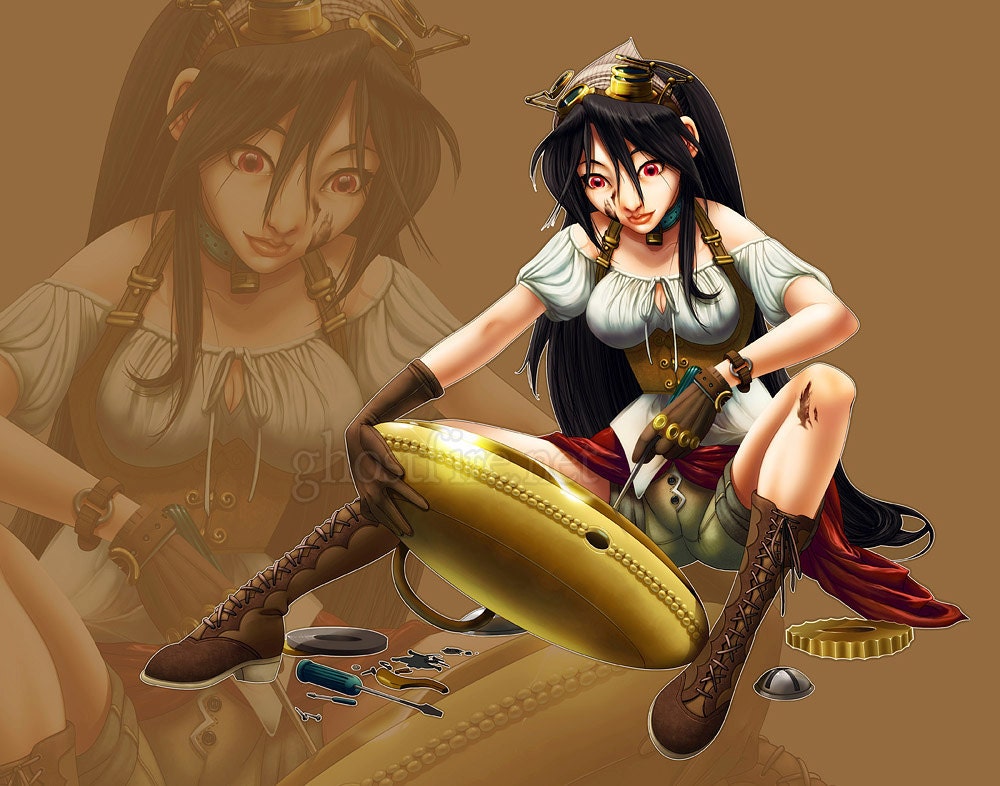 Steampunk Neo-Victorian Inventor Girl Art Print - 11 x 14" - "The Tinkerer"