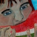 Acrylic Portrait Painting Little Red Haired Girl Eating Watermelon Original birch plywood