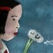 Original Acrylic Portrait Painting girl blowing on dandelions watercolor paper