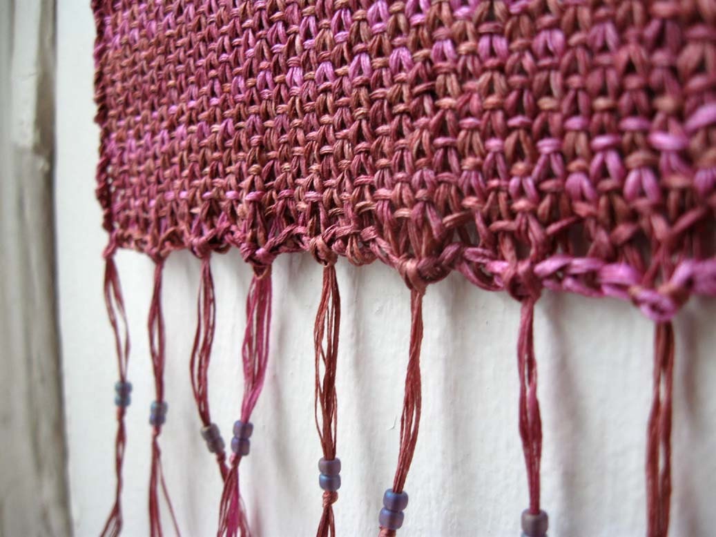 Knit altar cloth with beaded fringe. mini size for personal home altars