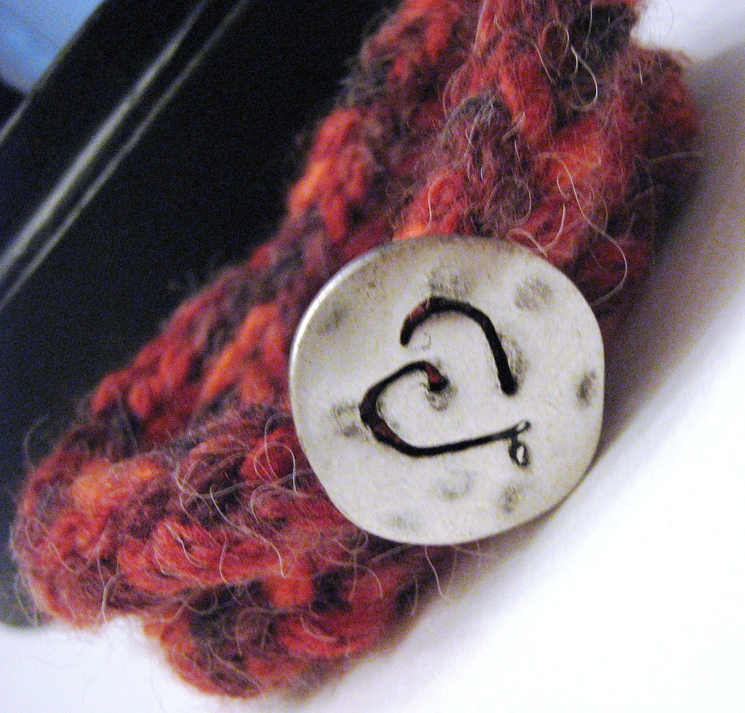 Knit Jewel Tone Double Cord Bracelet with Silver Hammered Heart