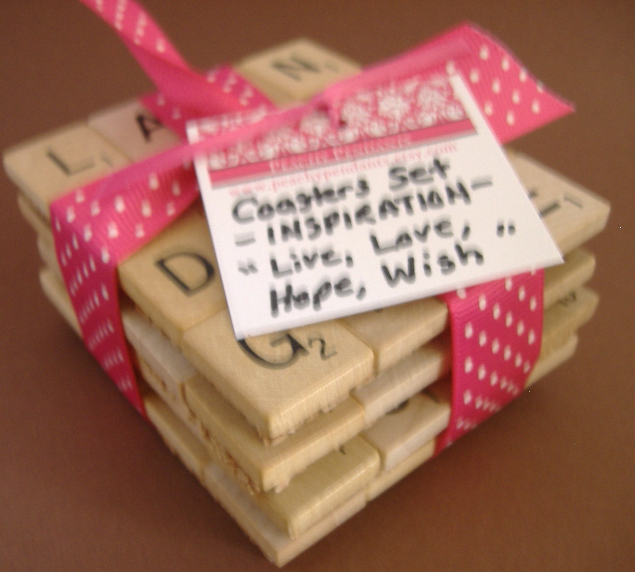 Scrabble Coasters - INSPIRATION Theme -  Live, Love, Wish, Hope (Set of 4)