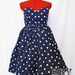 Sweetheart Bubble Dress in Navy and White Polkadot