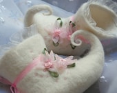 Fairy, pixie handfelted wool  slippers white with curly toes HANDMADE TO ORDER