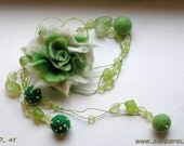 CUSTOM made Beautiful green necklace with felted wool flower, pick your color