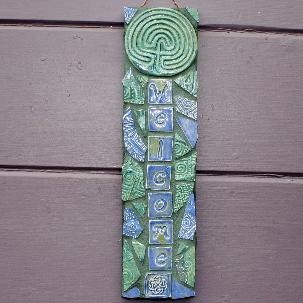 Classical Labyrinth Mosaic Welcome Sign