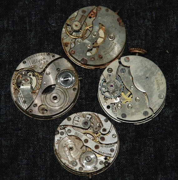 Vintage Antique Round Watch Movements Steampunk Altered Art Assemblage T52