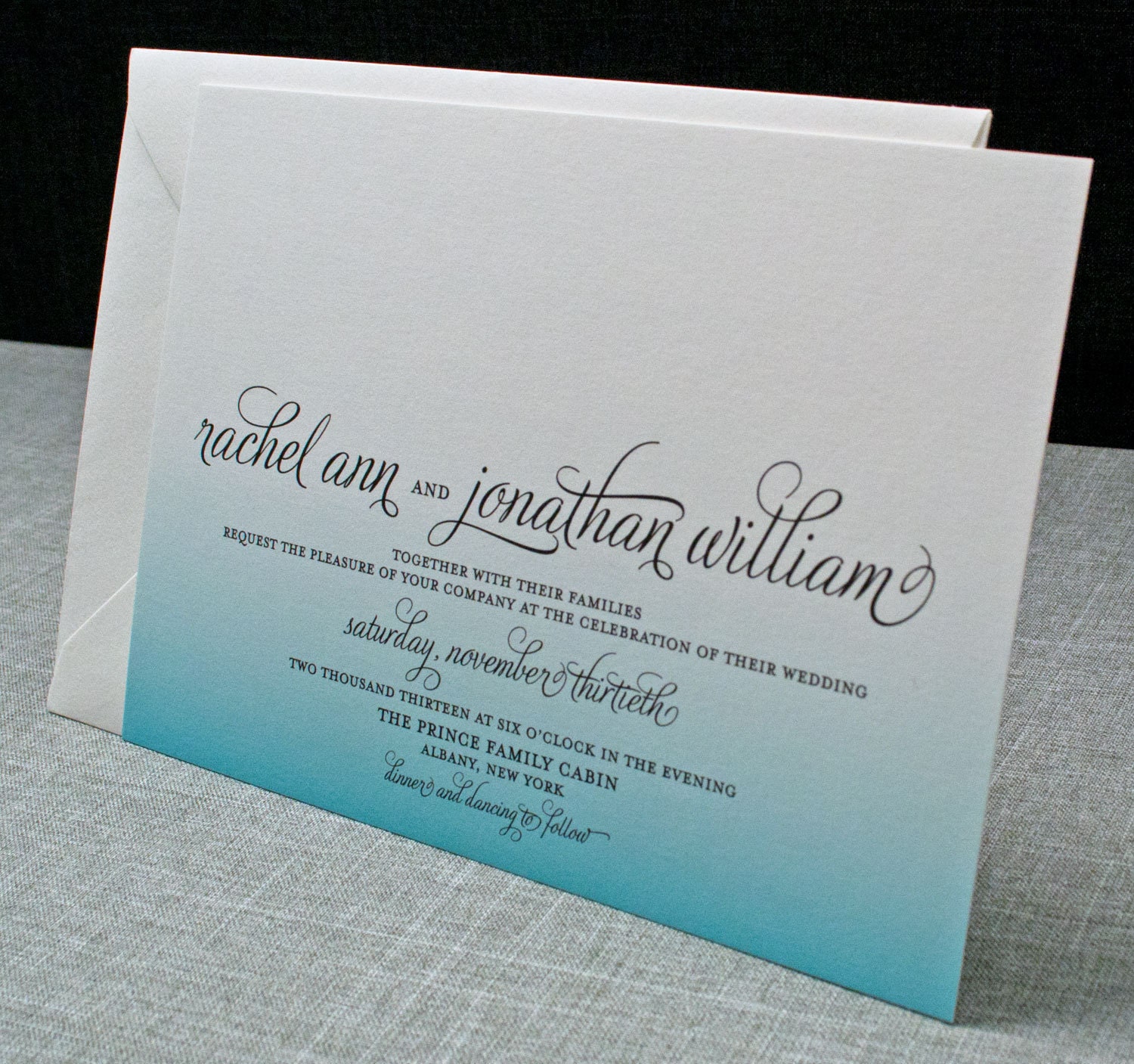 Rachel Wedding Invitation - Teal Ombre Pattern (Sample)