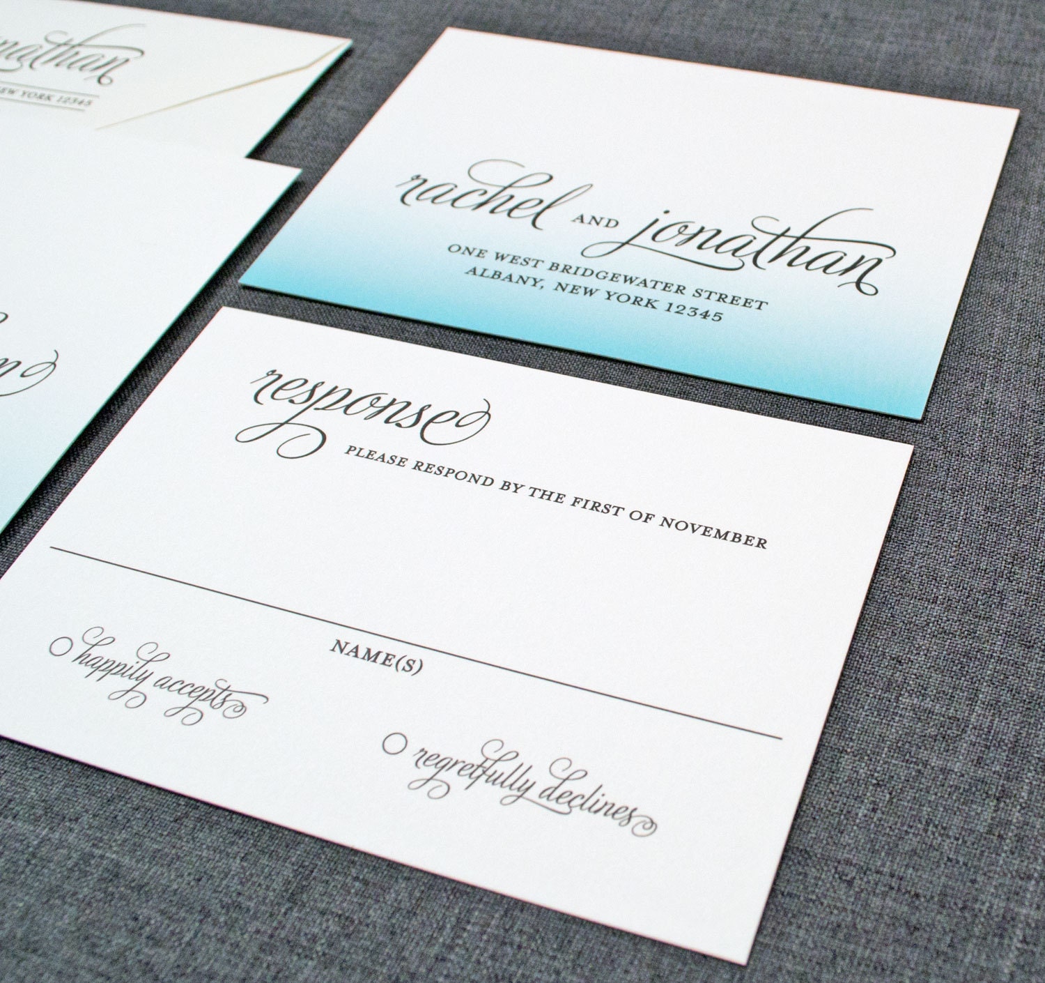 Rachel Wedding Invitation - Teal Ombre Pattern (Sample)