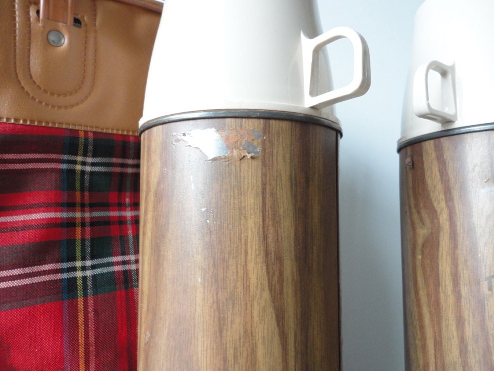 Thermos Pair and Tartan Plaid Carrying Case