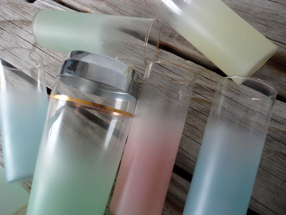 Set of Pastel Glasses & Shakers. Summer Cocktail Party