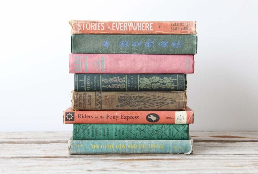 Tall Stack of Colorful Vintage Books