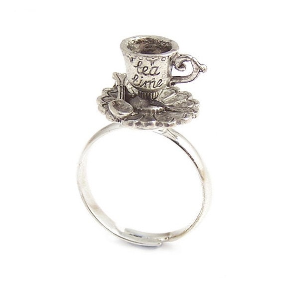 Darling little TEA TIME Alice in Wonderland Tea cup ring adjustable