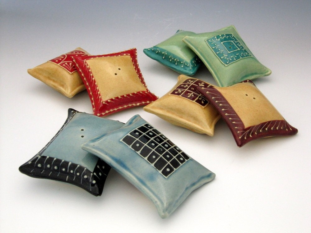 Salt Pepper Shakers Pillow shaped Blue Black by Charan Sachar Ready to Ship