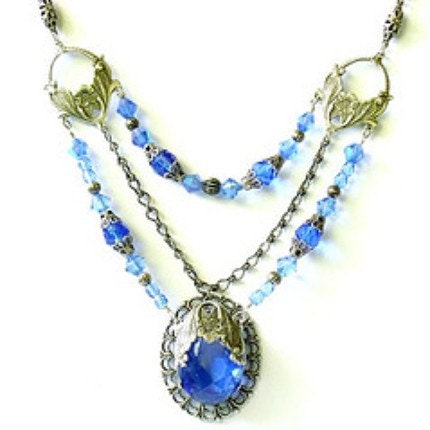 Clearance Unique Sapphire Crystal Silver Bib Necklace