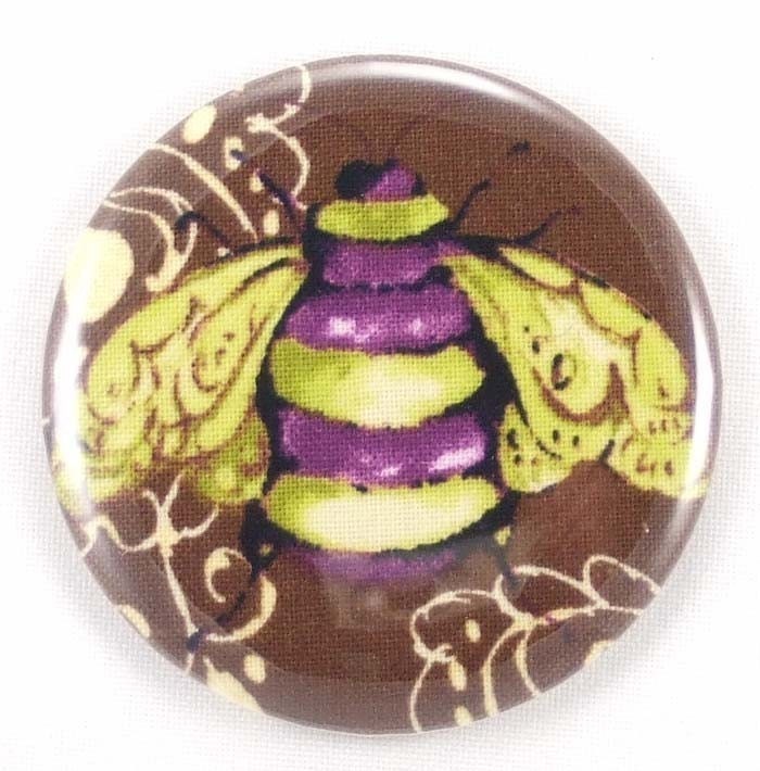 pocket mirror, Gorgeous brown fabric with bee covered 2.25 inches