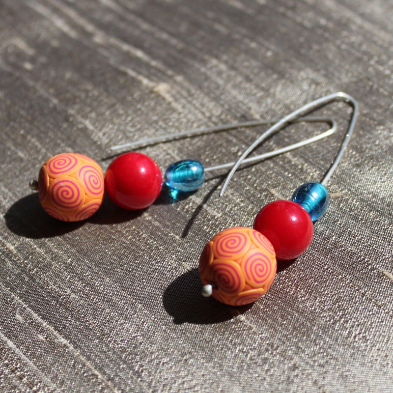 Silver earrings with glass and fimo beads - READY TO SHIP