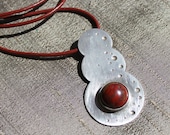 Geometric silver pendant with jasper cabochon - READY TO SHIP