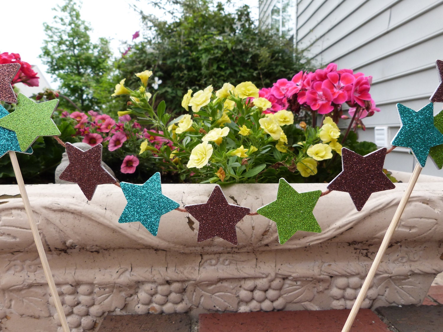 Riley BLAKE Glittery Sparkle 1" Stars -  Cake Topper Banner - Birthday, Wedding, Anniversary, Engagement, Party, Love, etc.