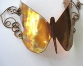 Butterfly Bracelet Copper Cuff Abstract Metalwork Moth Handmade Chain