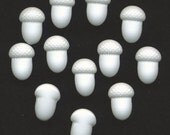 Vintage Acorn Cabochons - 16mm White Glass - W. Germany