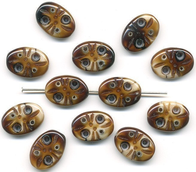 Vintage Tortoise Shell Beads 18mm Flat Oblong Textured Glass - Austria