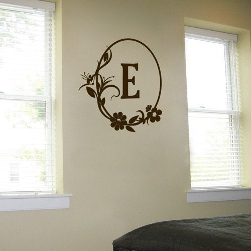 Oval Monogram with Flowers - Wall Decals - Your Choice of Letter - Your Choice of Color -
