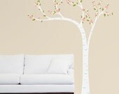 Peaceful Leaning Birch Tree with Blossoms - Full Color - Printed Wall Decals - Your Choice of Color Combination