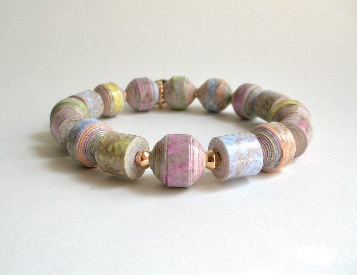 Chalk on the Sidewalk, PAPER BEAD Stretch Bracelet - custom sizing, shipping included