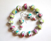 Bright Summer PAPER BEAD Bracelet and Dangle Earrings Set - custom sizing, shipping included