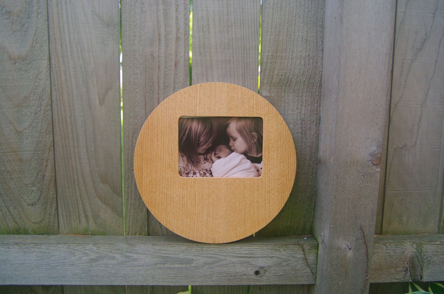 Round Mid Century Modern picture frame wood 8x10 white oak veneer