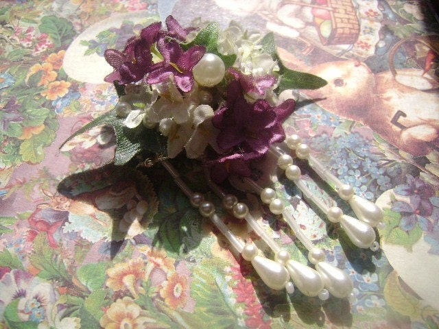 Lilacs, Ivy, and Pearls Brooch