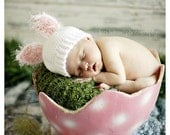 0 - 3 months Crochet White Baby Bunny Hat  Photography Prop / Ready to Ship