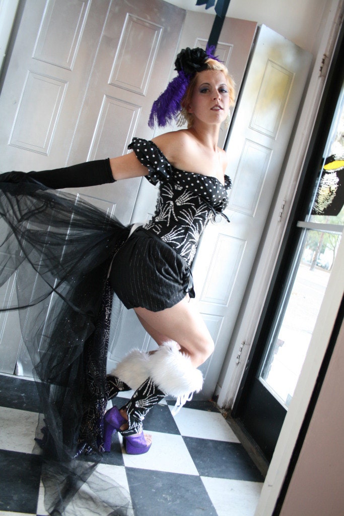 Black Sparkly Purple Cobweb Lace Tulle Bustle Skirt Witches Costume