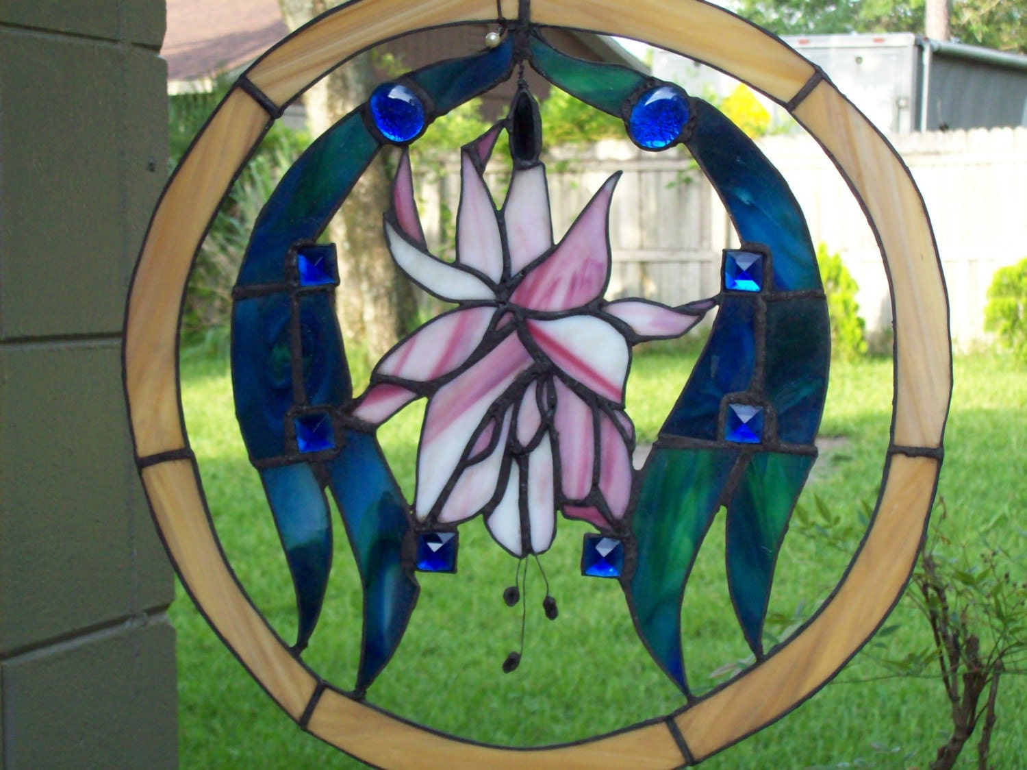 Fuchsia Flower Suncatcher with Glass Jewels