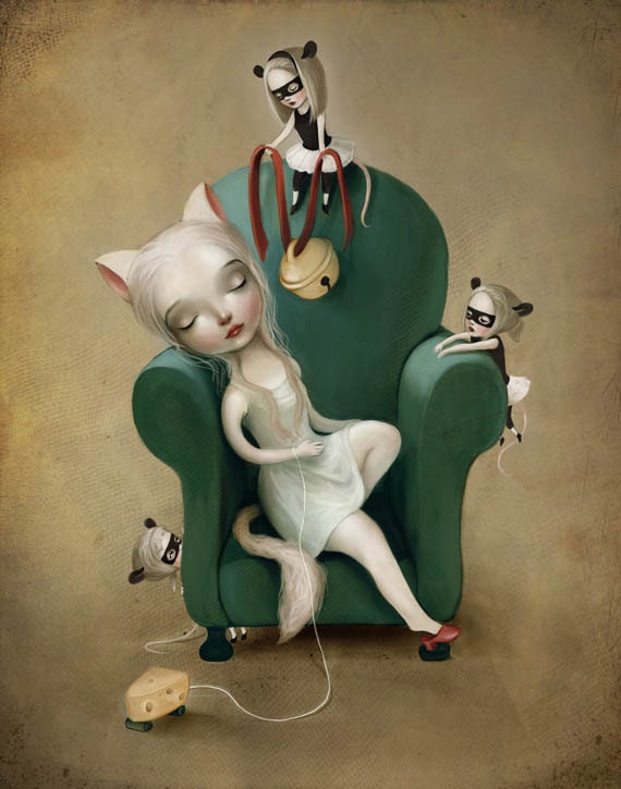8X10 Belling the cat - kitty mouse girls by Meluseena