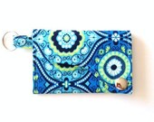 Tri-fold Credit Card / Business Card Holder/ Wallet/ Keyfob  made w/ Designer fabric Lark Treasure Box Ocean Blue