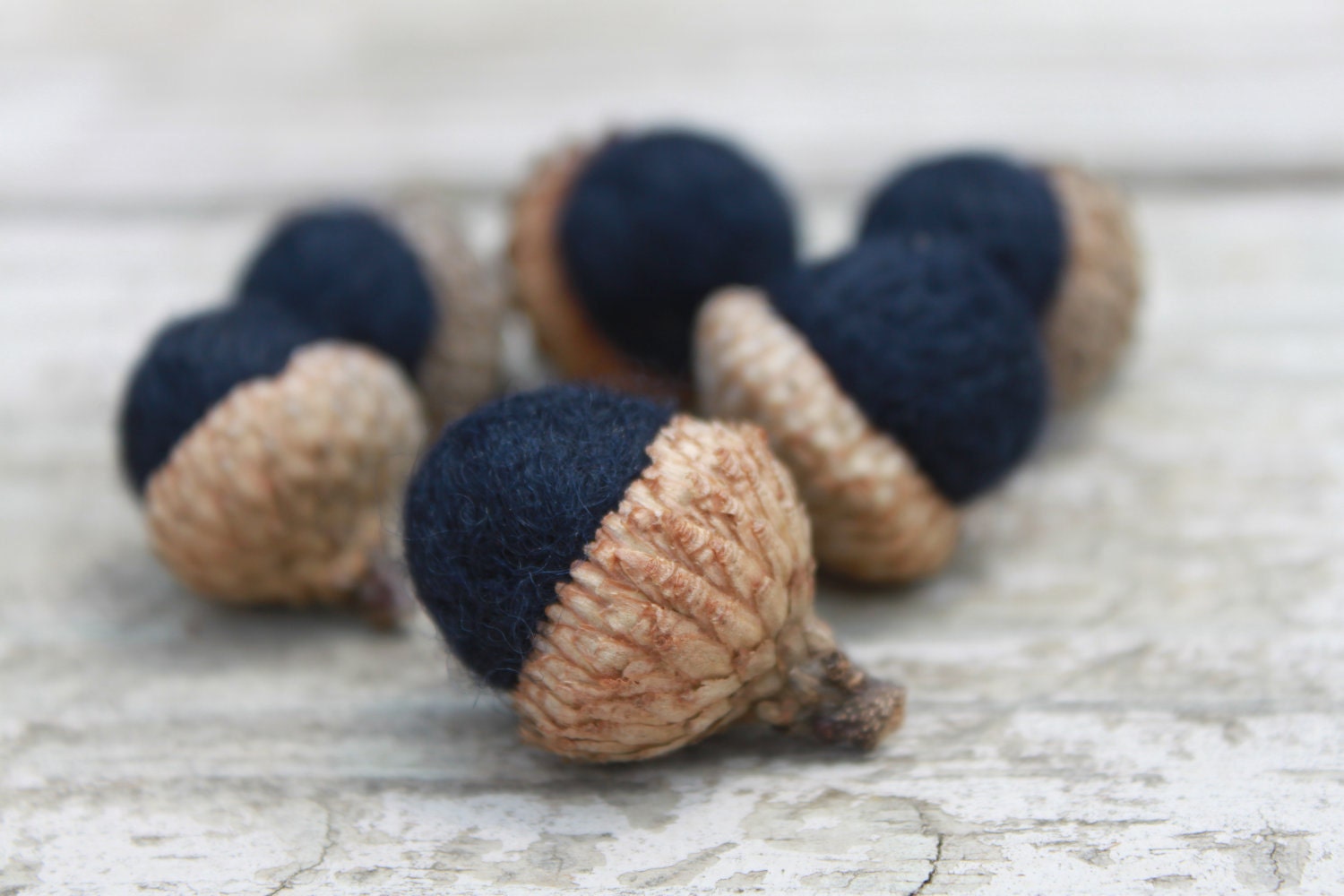 Navy Blue Needle Felted Wool Acorns Bowl Fillers Nature Home Decor