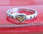 hand stamped sterling and gold heart ring
