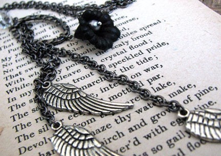 Angel Wings Fly Me To The Moon  Lariat Necklace - Art Deco Collection