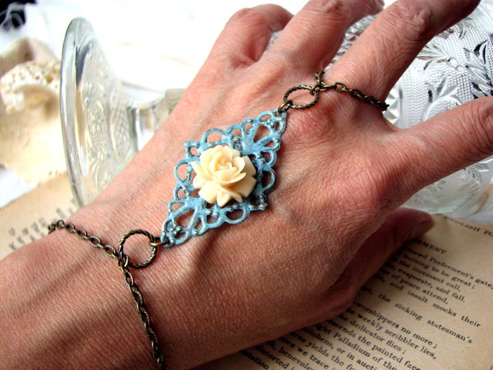 Victorian Rose Filigree Bracelet Ring